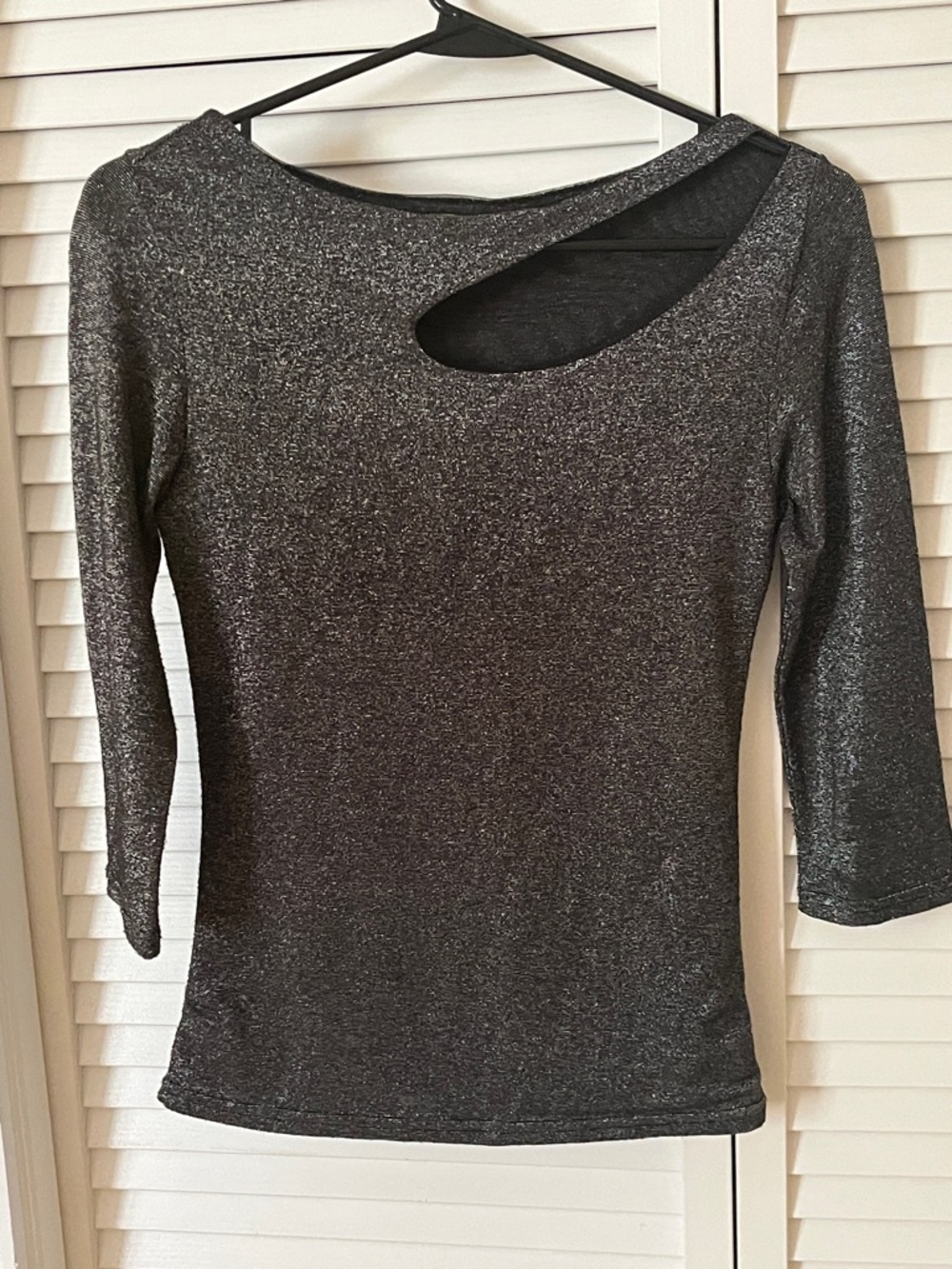 Cache Metallic Cutout Long Sleeve Top - Silver Black